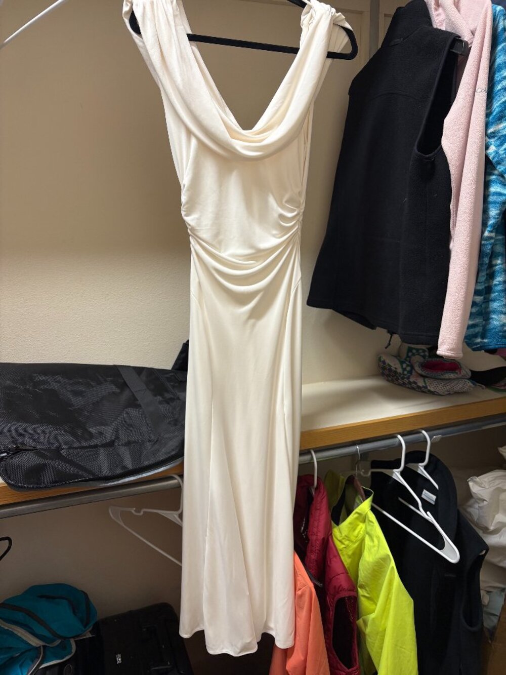 Cinq à Sept Ivory Ruched Cowl Neck Midi Dress Size 6